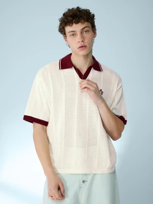 Bershka Koszulka Polo Z Krótkim Rękawem I Nadrukiem Mężczyzna Biały Złamany