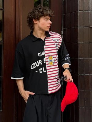 Bershka Koszulka Polo Z Krótkim Rękawem I Nadrukiem Mężczyzna Czarny