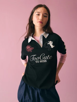 Bershka Koszulka Polo Z Nadrukiem Strass Kobieta Czarny