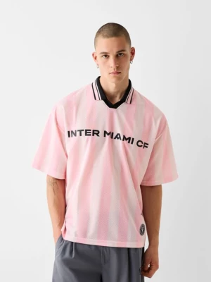 Bershka Koszulka Polo Z Siateczki W Paski Inter Miami Cf Mężczyzna Różowy