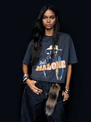 Bershka Koszulka Post Malone Z Nadrukiem Kobieta Szary