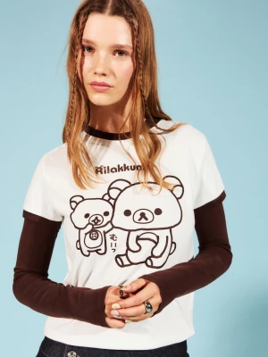 Bershka Koszulka Rilakkuma Z Krótkim Rękawem I Nadrukiem Kobieta Biały Złamany