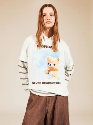 Bershka Koszulka Rilakkuma Z Krótkim Rękawem I Nadrukiem Kobieta Biały Złamany
