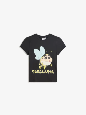 Bershka Koszulka Shin Chan Z Krótkim Rękawem I Nadrukiem Kobieta Czarny