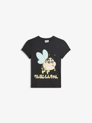 Bershka Koszulka Shin Chan Z Krótkim Rękawem I Nadrukiem Kobieta Czarny