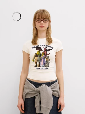 Bershka Koszulka Shrek Z Krótkim Rękawem Kobieta Biały Złamany