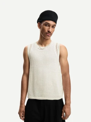 Bershka Koszulka Siateczkowa Na Ramiączkach Mężczyzna Biały