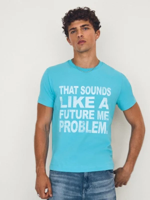Zdjęcie produktu Bershka Koszulka Small Fit Z Nadrukiem Mężczyzna Niebieski
