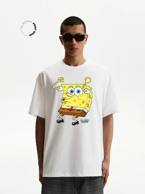 Bershka Koszulka Spongebob Z Krótkim Rękawem Mężczyzna Biały