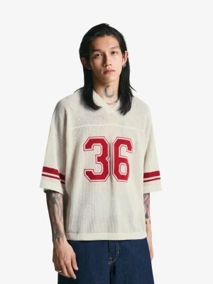 Bershka Koszulka Sportowa Z Krótkim Rękawem I Siateczką Mężczyzna Biały Złamany