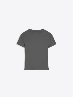Bershka Koszulka Z Krótkim Rękawem Z Tkaniny Technicznej, Oddychająca & Szybkoschnąca Kobieta Grafitowy