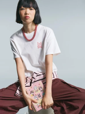 Bershka Koszulka Tinytan Tan Z Krótkim Rękawem I Nadrukiem Kobieta Biały Złamany