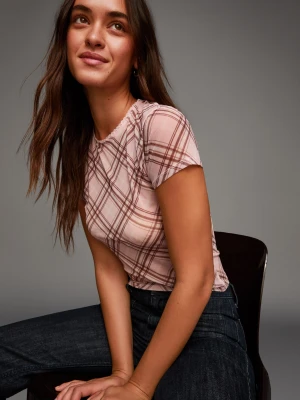 Bershka Koszulka Tiulowa Z Krótkim Rękawem I Nadrukiem Kobieta Różowy