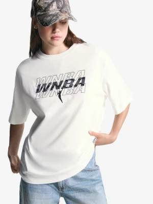 Bershka Koszulka Wnba Z Krótkim Rękawem Z Filtrem Cyfrowym Kobieta Biały Złamany