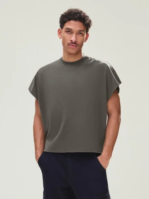 Bershka Koszulka Worker Oversize Z Nadrukiem Mężczyzna Szary