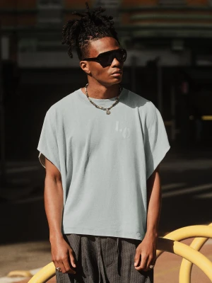 Zdjęcie produktu Bershka Koszulka Worker Oversize Z Nadrukiem Mężczyzna Wyblakły Niebieski
