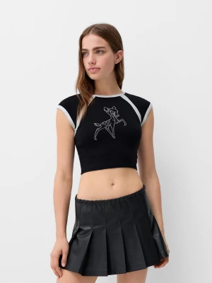 Bershka Koszulka Z Bambi Z Wytwórni Disney Z Cyrkonii Kobieta Czarny