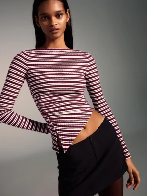 Bershka Koszulka Z Długim Rękawem Asymetryczna Kobieta Bordowy