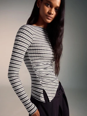 Bershka Koszulka Z Długim Rękawem Asymetryczna Kobieta Szary