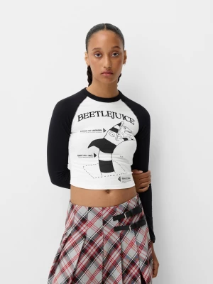 Bershka Koszulka Z Długim Rękawem Beershka X Beetlejuice Kobieta Biały