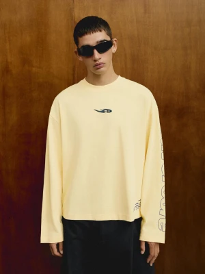 Bershka Koszulka Z Długim Rękawem Boxy I Spoza Głównego Nurtu Mężczyzna Żółty