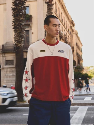 Bershka Koszulka Z Długim Rękawem Gofr Racing Mężczyzna Czerwony
