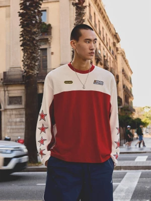 Bershka Koszulka Z Długim Rękawem Gofr Racing Mężczyzna Czerwony