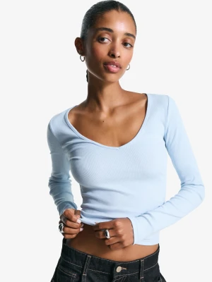 Bershka Koszulka Z Długim Rękawem I Dekoltem W Serek Kobieta Jasnoniebieski