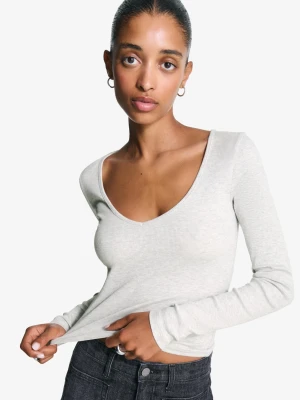 Bershka Koszulka Z Długim Rękawem I Dekoltem W Serek Kobieta Szary