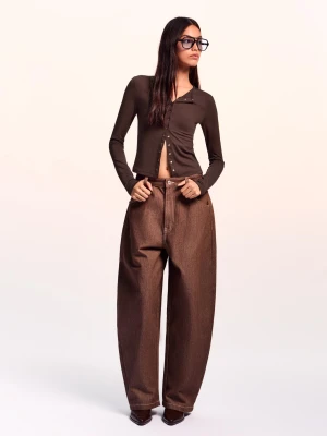 Bershka Koszulka Z Długim Rękawem I Guzikami Kobieta Brązowy