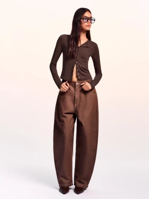 Bershka Koszulka Z Długim Rękawem I Guzikami Kobieta Brązowy