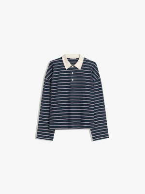 Bershka Koszulka Z Długim Rękawem I Kołnierzykiem Typu Polo Kobieta Granatowy