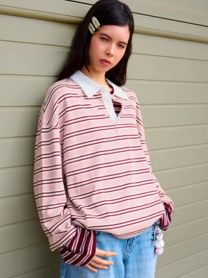 Bershka Koszulka Z Długim Rękawem I Kołnierzykiem Typu Polo Kobieta Różowy