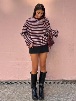 Bershka Koszulka Z Długim Rękawem I Nadrukiem Kobieta Bordowy