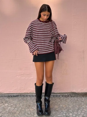 Bershka Koszulka Z Długim Rękawem I Nadrukiem Kobieta Bordowy