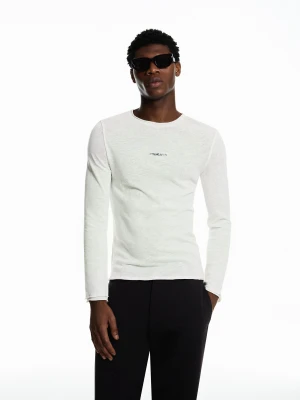 Bershka Koszulka Z Długim Rękawem I Nadrukiem Mężczyzna Biały