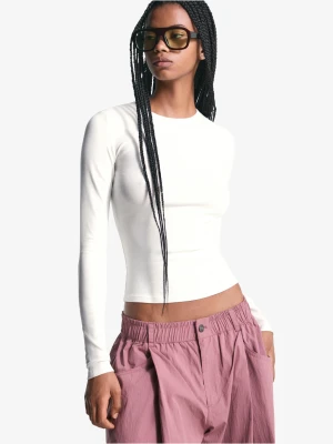 Bershka Koszulka Z Długim Rękawem Kobieta Biały Złamany