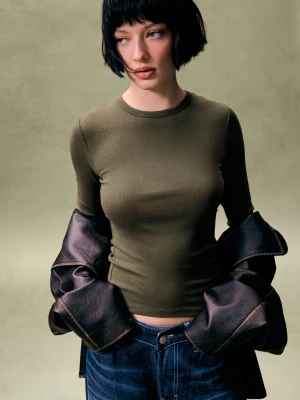 Bershka Koszulka Z Długim Rękawem Kobieta Khaki