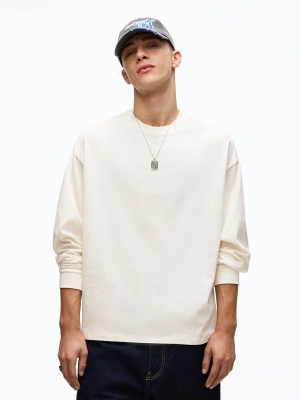 Bershka Koszulka Z Długim Rękawem Mężczyzna Biały Złamany