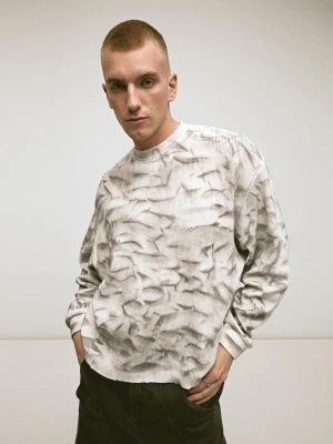 Bershka Koszulka Z Długim Rękawem O Grubszym Splocie Tie-Dye Mężczyzna Biały Złamany