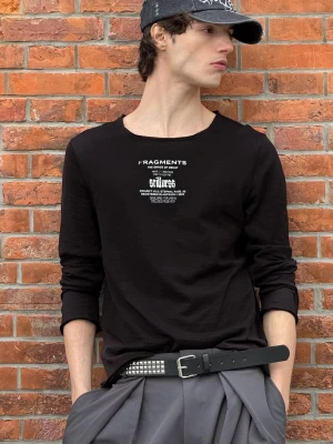 Bershka Koszulka Z Długim Rękawem O Kroju Slim Z Nadrukiem Mężczyzna Czarny