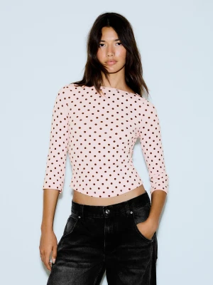 Bershka Koszulka Z Długim Rękawem Z Dekoltem W Łódkę Kobieta Różowy