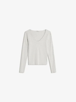 Bershka Koszulka Z Długim Rękawem Z Dekoltem W Serek Kobieta Szary