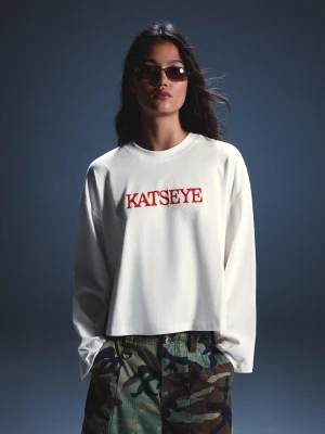 Bershka Koszulka Z Długim Rękawem Z Nadrukiem Katseye Kobieta Biały Złamany