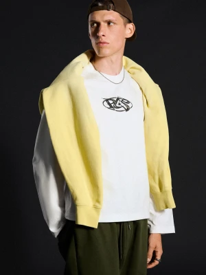 Bershka Koszulka Z Długim Rękawem Z Nadrukiem Mężczyzna Biały Złamany