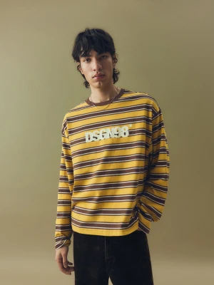 Bershka Koszulka Z Długim Rękawem Z Nadrukiem Retro Mężczyzna Musztardowy