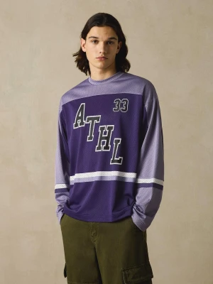 Bershka Koszulka Z Długim Rękawem Z Siateczki I Nadrukiem Mężczyzna Fioletowy