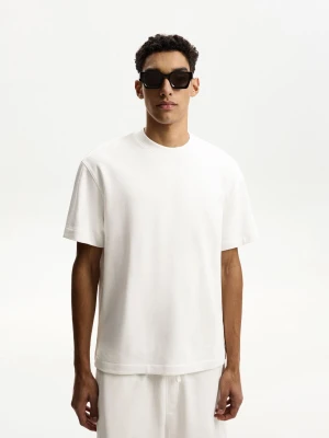 Bershka Koszulka Z Dzianiny Dresowej Z Krótkim Rękawem Mężczyzna Biały