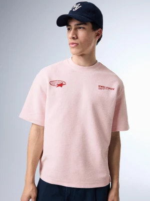 Bershka Koszulka Z Dzianiny Dresowej Z Nadrukiem Mężczyzna Różowy
