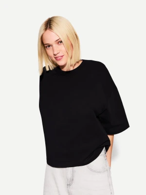 Bershka Koszulka Z Grubej Bawełny O Kwadratowym Kroju Z Krótkim Rękawem Kobieta Czarny